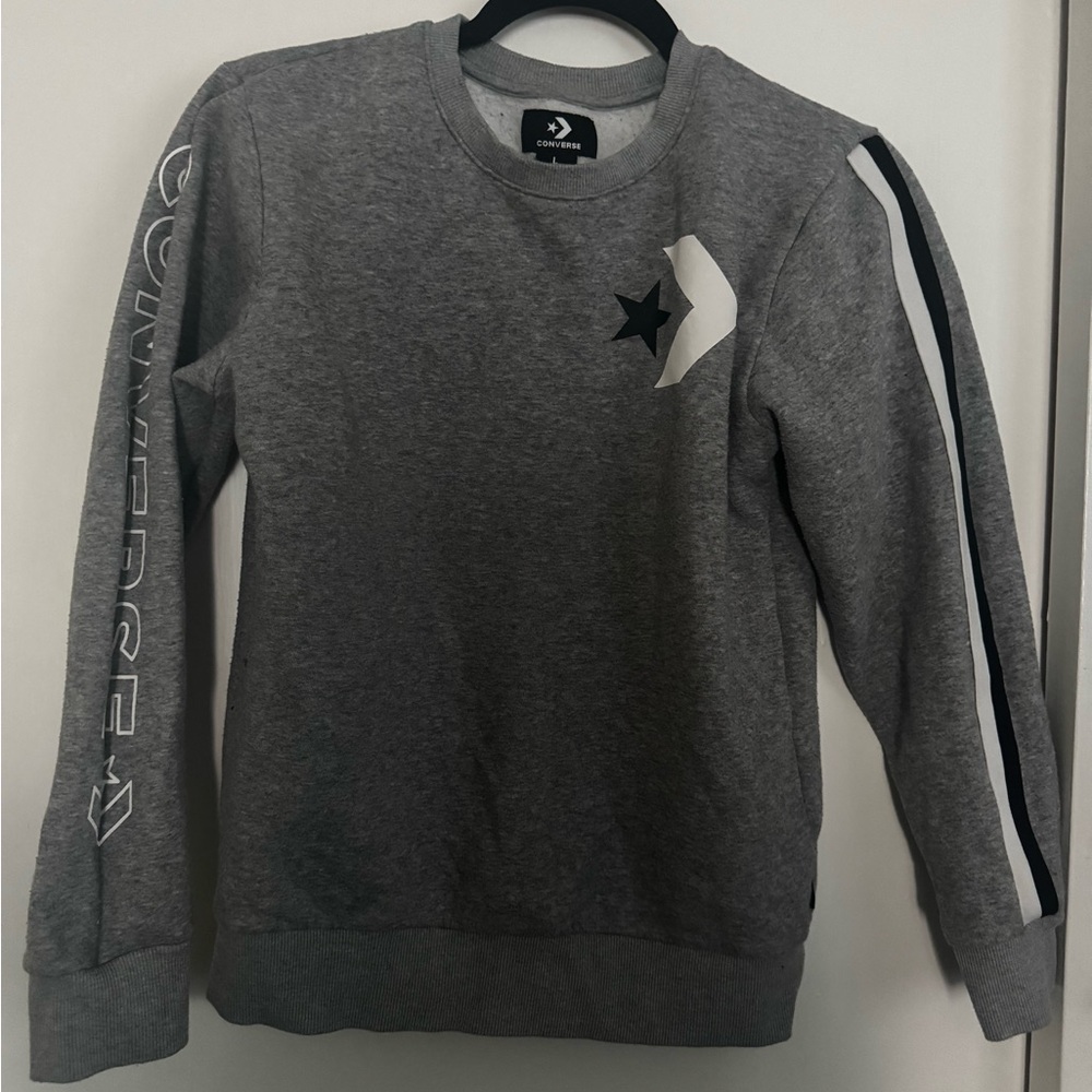 Converse All Star Youth Gray Pullover Sweatshirt w/ Black & White Logo Stripes